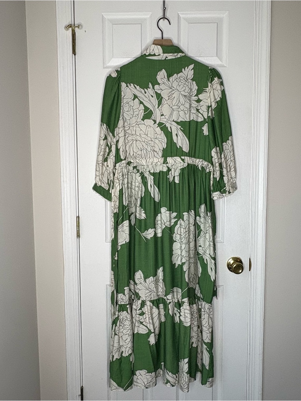 Entro Green White Floral Peony Gardenia Print Midi Dress Ric Rack Trim, S. NWOT - Picture 13 of 15